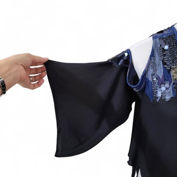 Free People Size XS All About You Embellished Cold Shoulder Blouse in Black - Picture 9 of 15